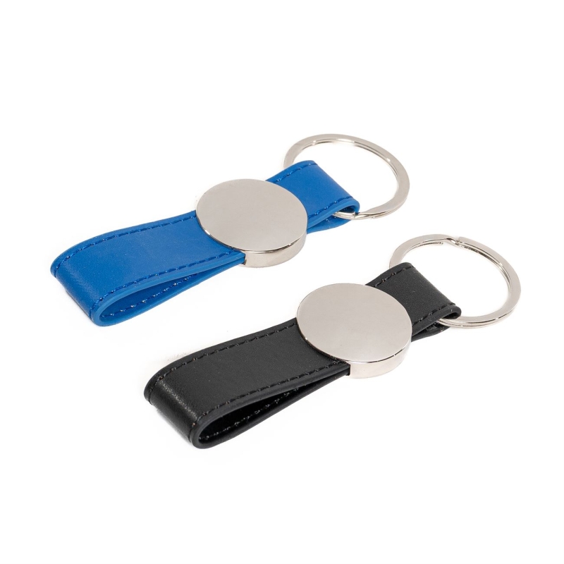 9155.Llavero metal circular con simil cuero