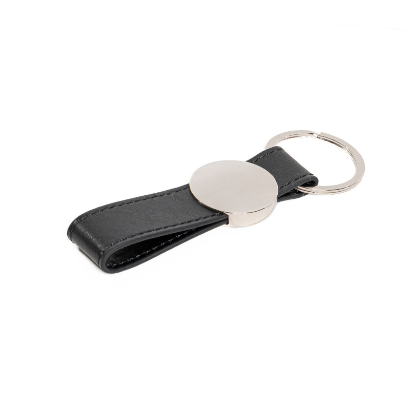 9155.Llavero metal circular con simil cuero