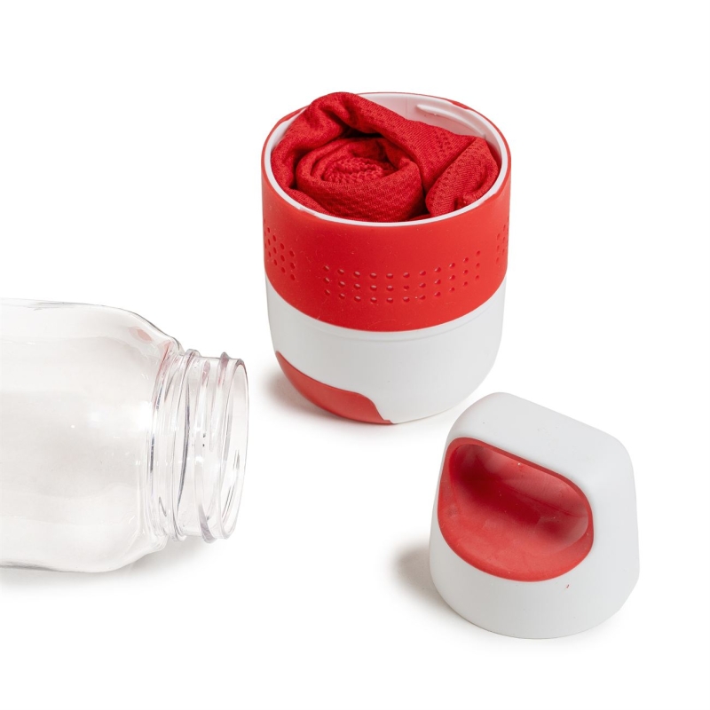 HL8477.Botella PVC cristal con toalla de microfibra