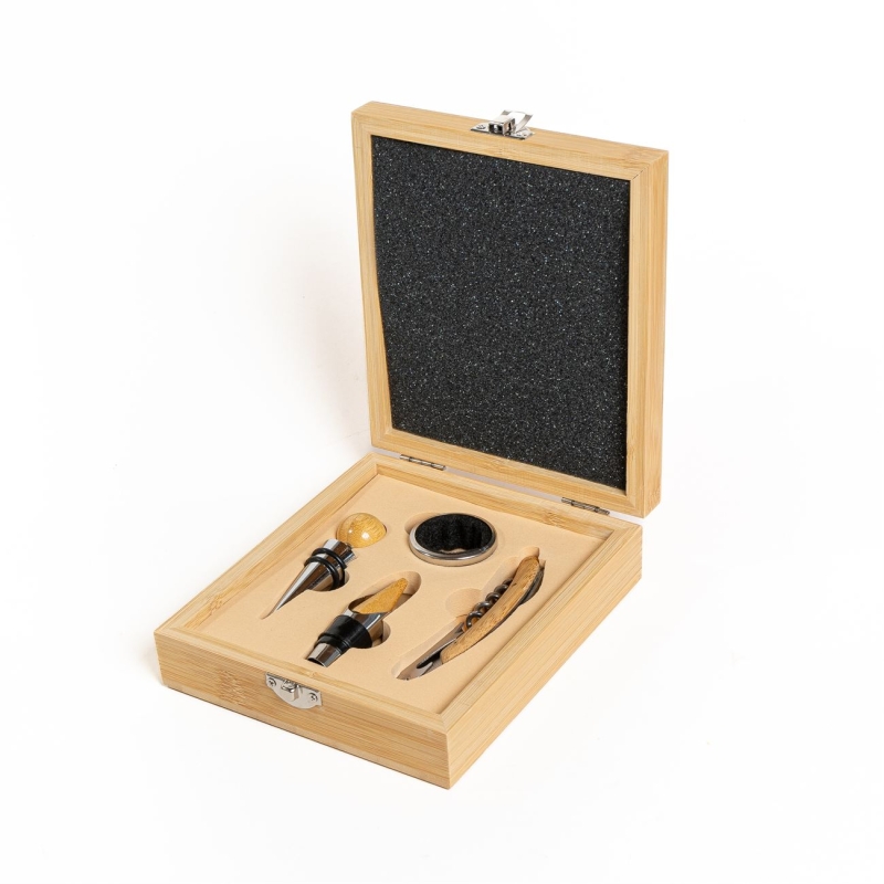 Set de vino en caja de madera de bamboo