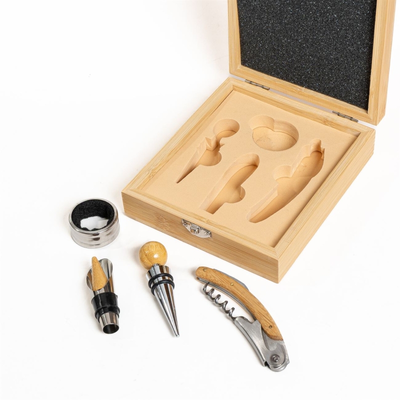 Set de vino en caja de madera de bamboo